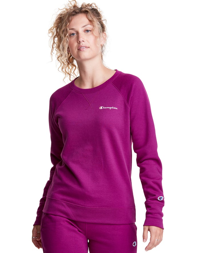 Champion Sweatshirt Dames - Roze - Powerblend Fleece Classic Crew Script Logo ( 823716-XLD )